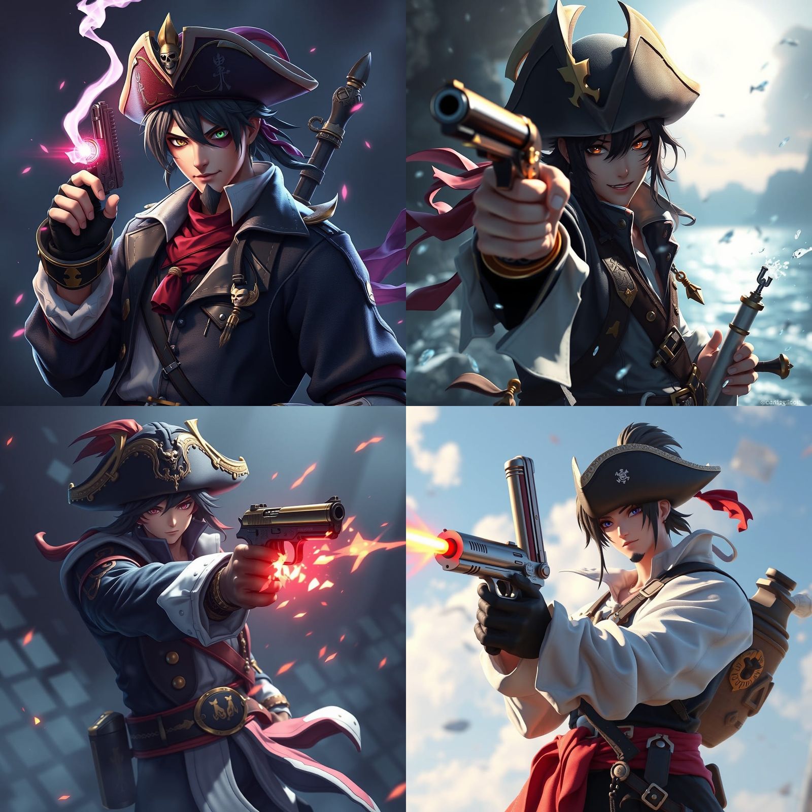 Pirate Hero with Magic Pistol: Anime-Inspired 3D Art