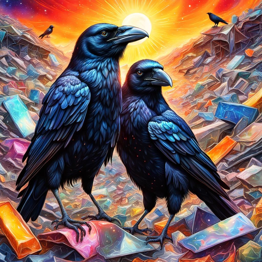 Crows in Dump: Astral Cosmic Illustration
