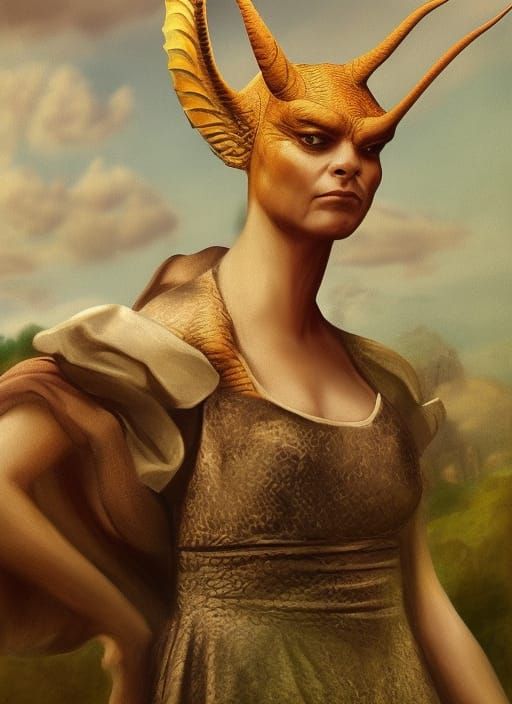 Renaissance Girl Dinosaur Portrait in Dinotopia