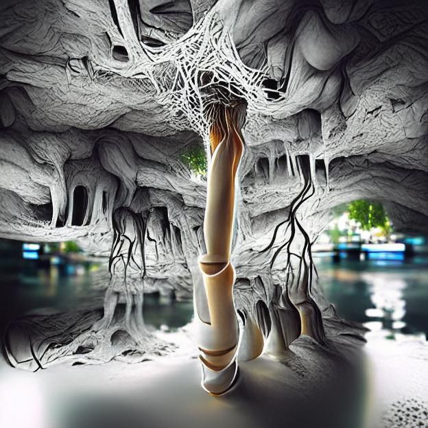 Surreal Underwater Cave Root System in 8K