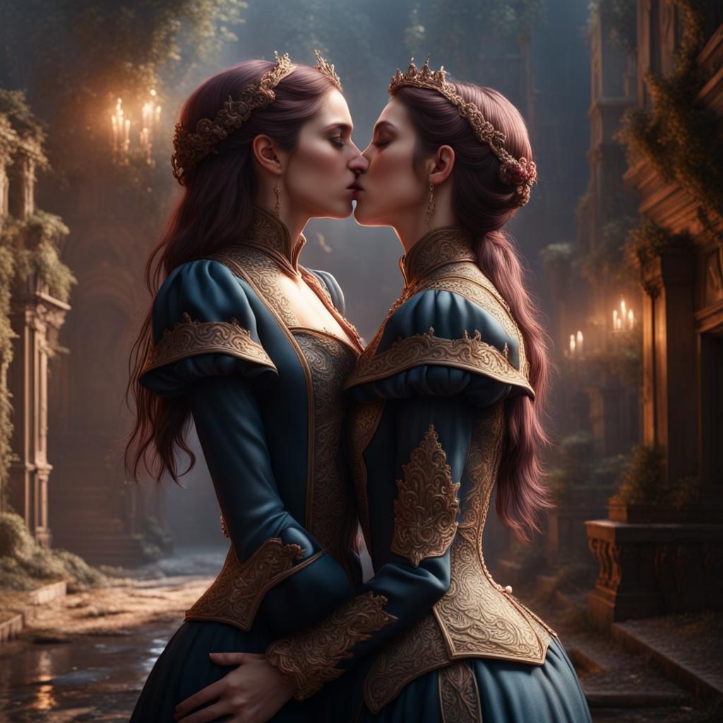 Lesbians Kissing: Detailed Matte Painting