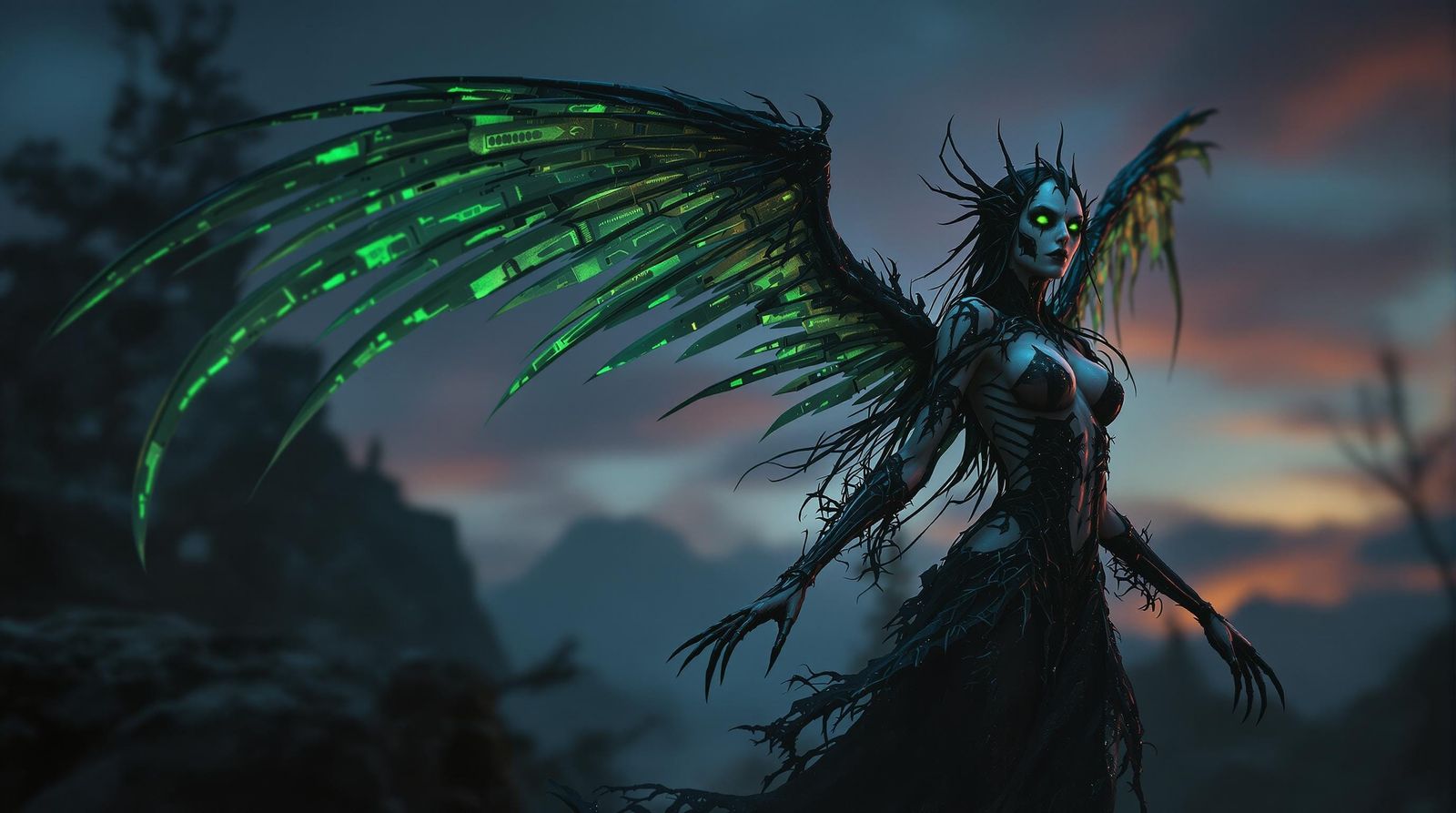 Death Fairy with Knife Wings in Dark Twilight