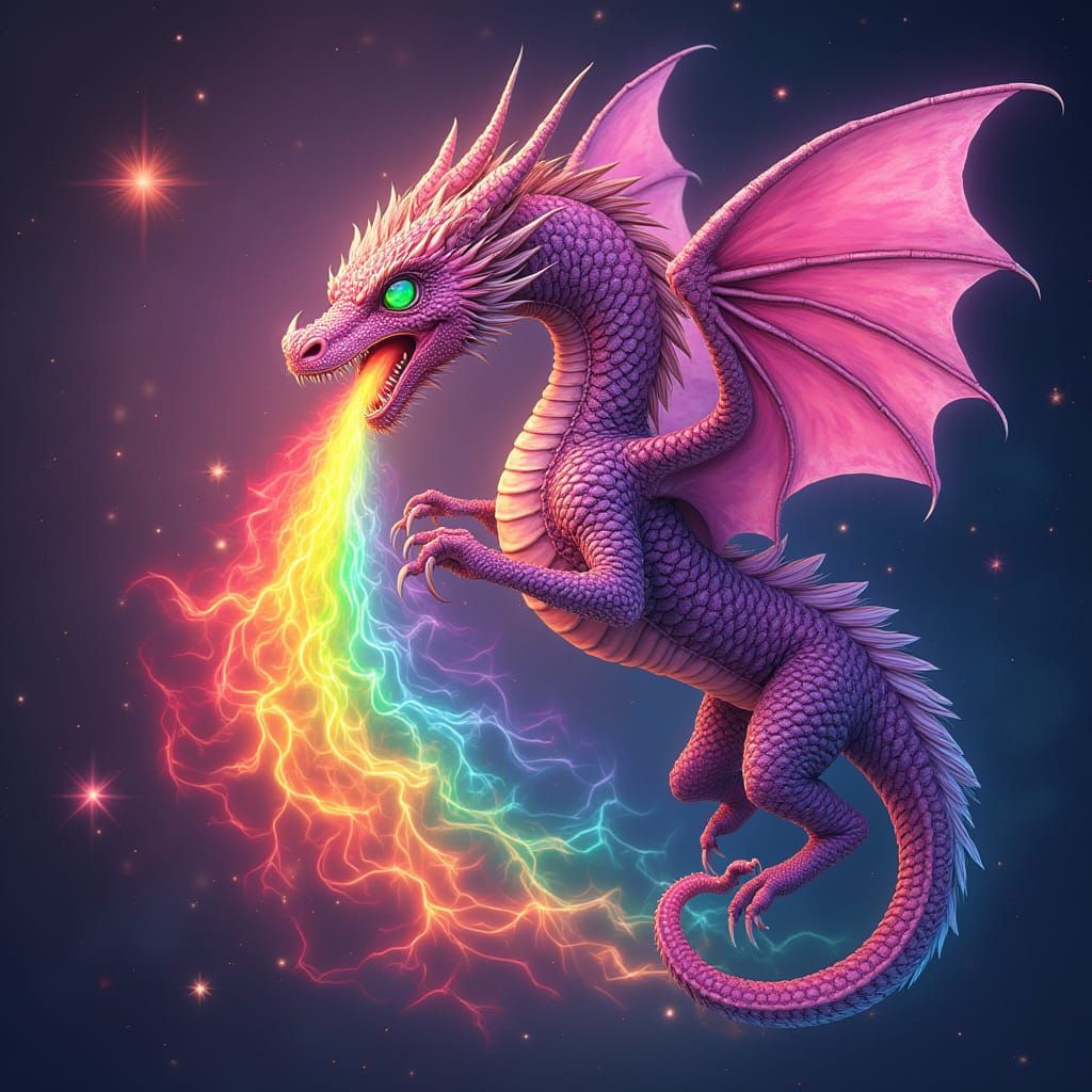 Rainbow Fire Dragon in Astral Cosmic Style