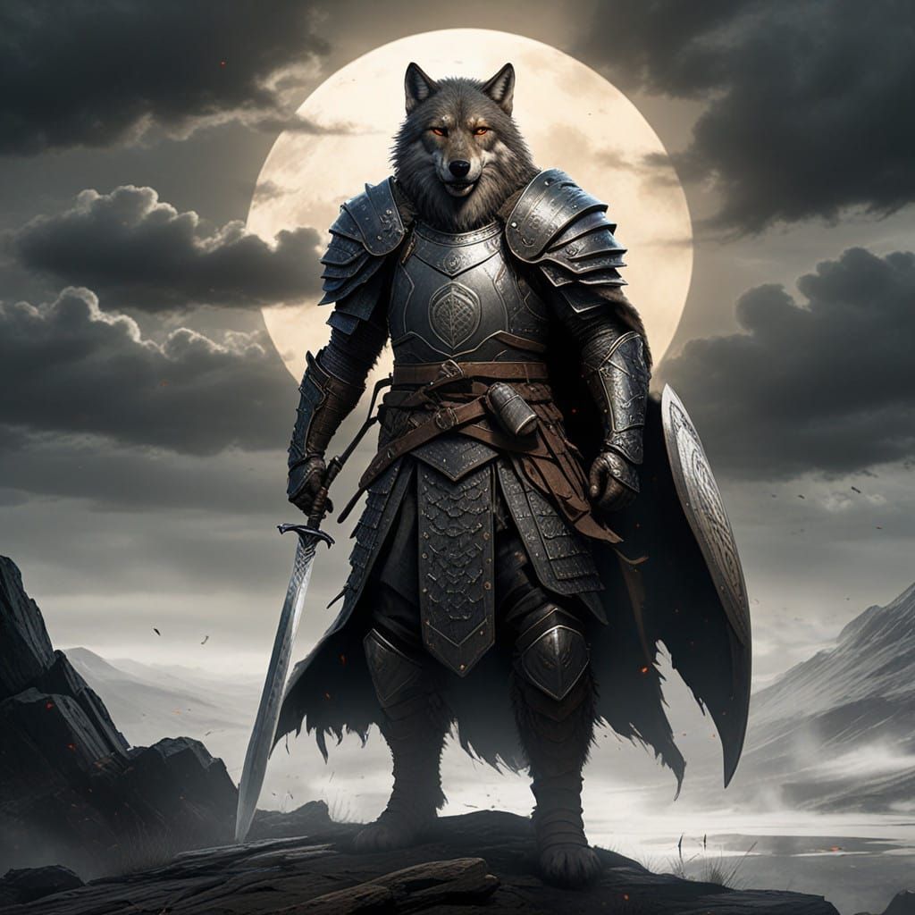 Norse Warrior Stands Tall on Windswept Battlefield