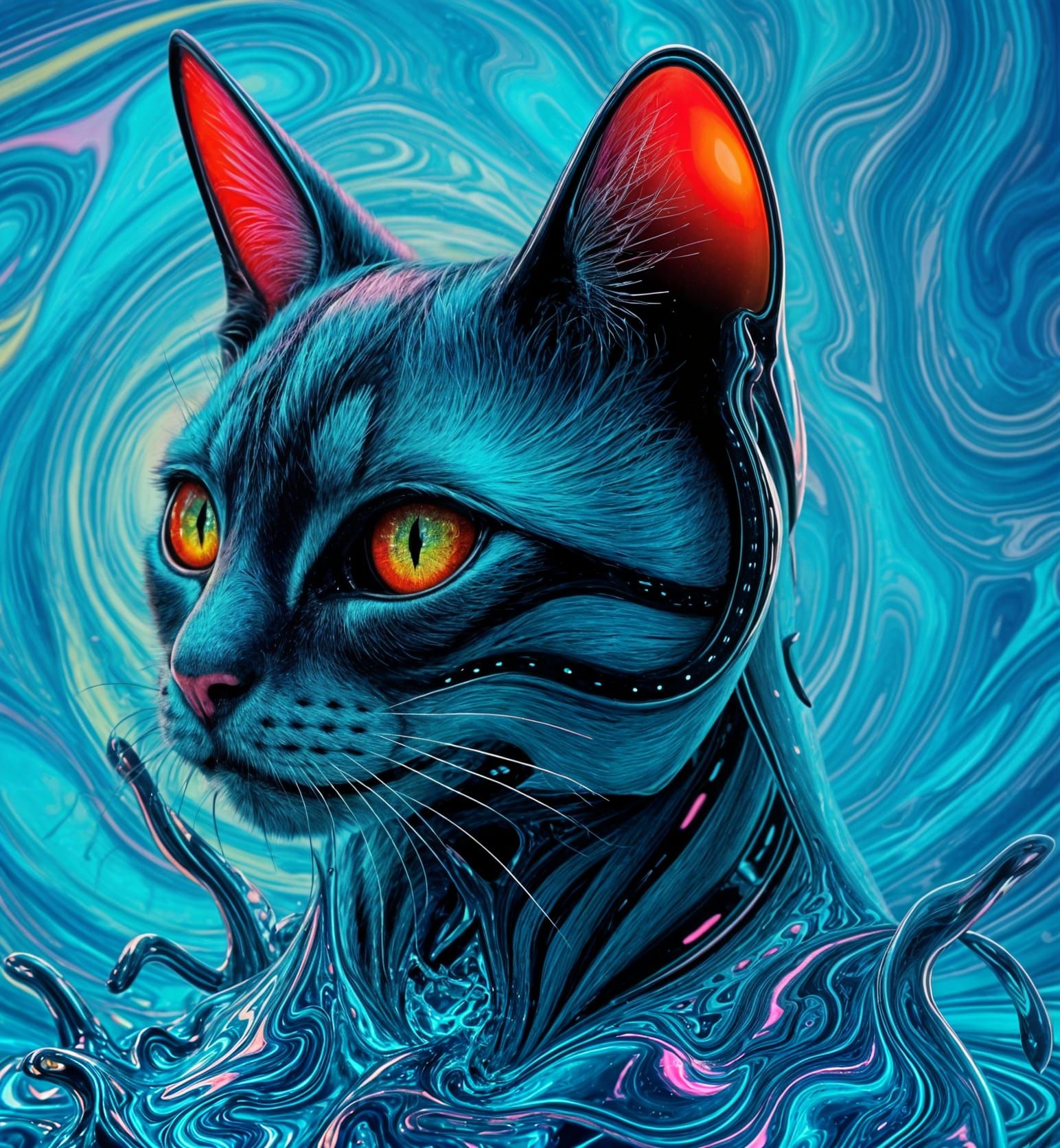 Android Cat Melts into Rainbow Liquid Metal