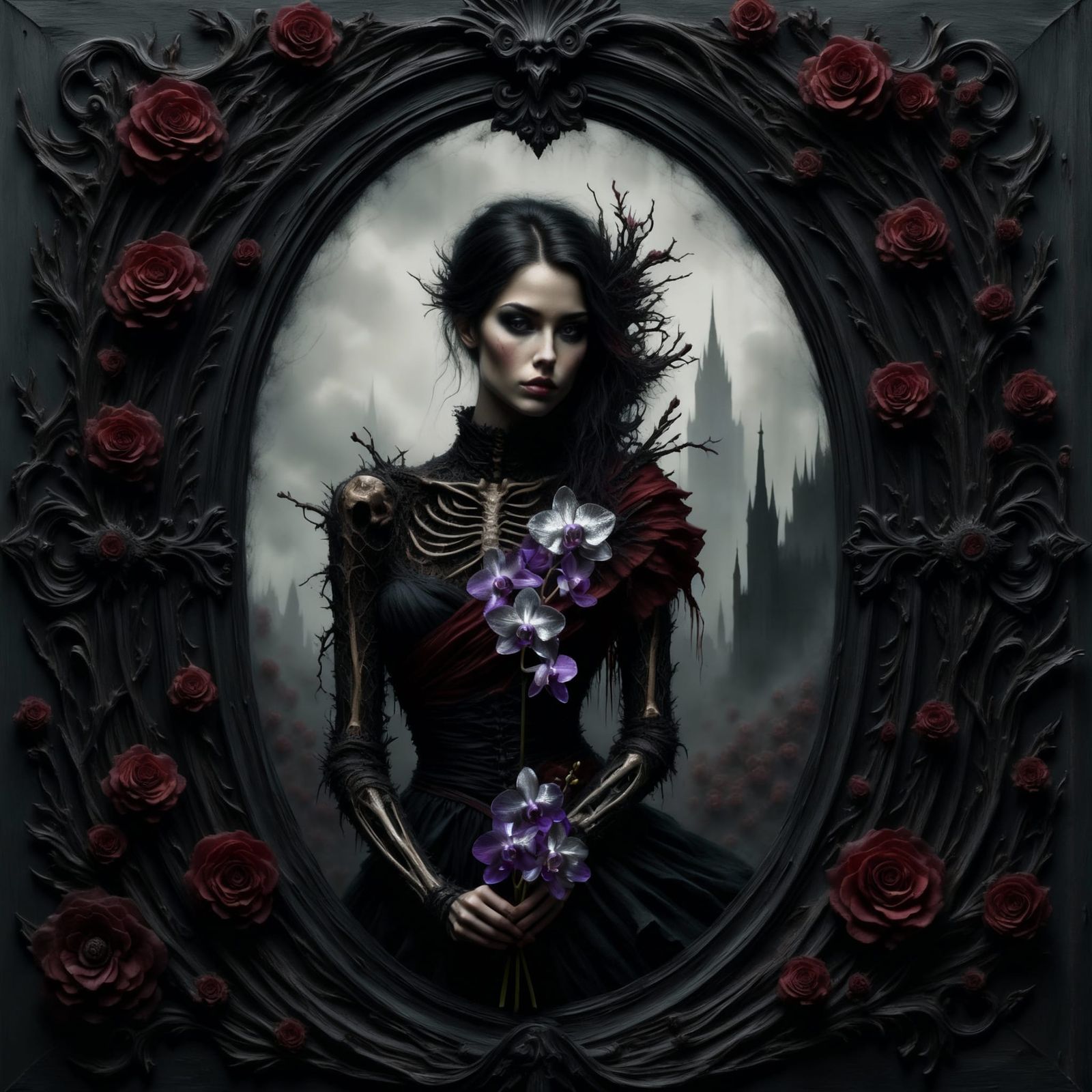 Gothic Arch Frames Woman of Decay and Beauty