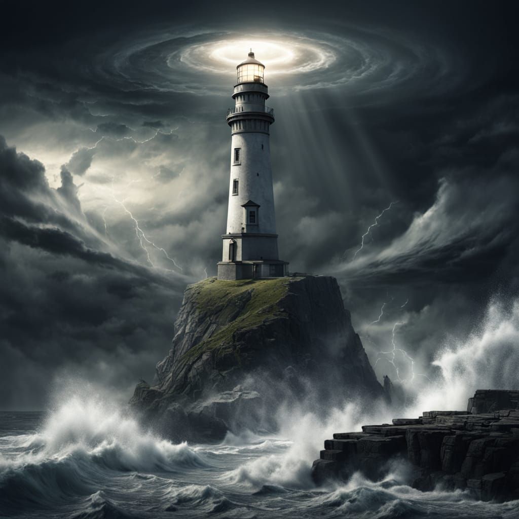 Fantasy Lighthouse Amidst Swirling Vortex Matte Painting