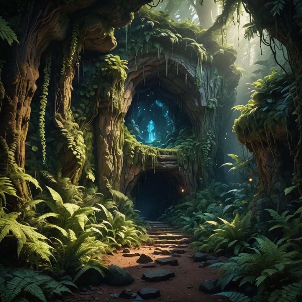 Glowing Crystal Cave Entrance: Matte Painting