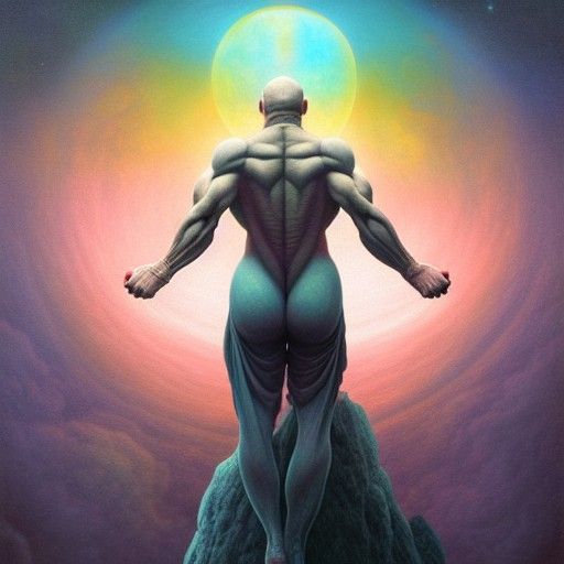 Celestial Muscular Figure in Hyperrealistic Digital Art