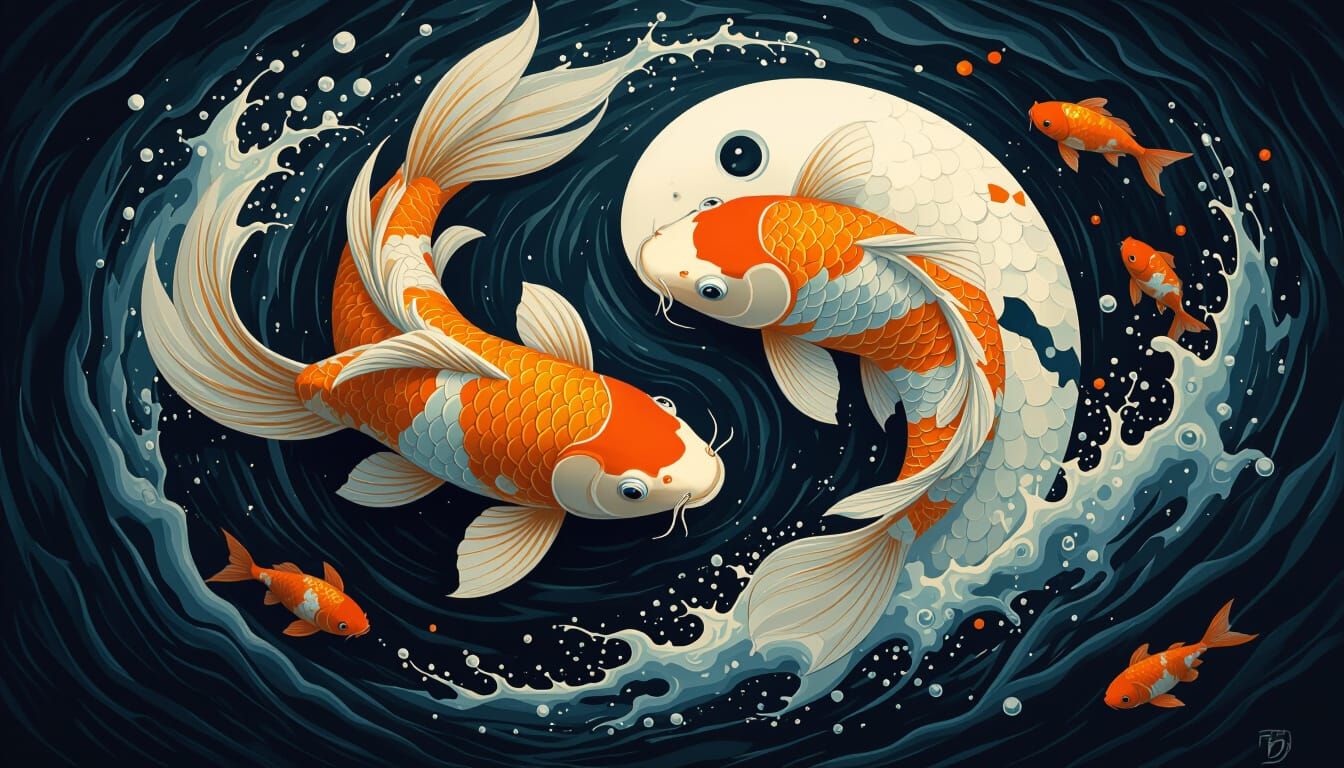 Koi Fish Yin-Yang in Realistic Style
