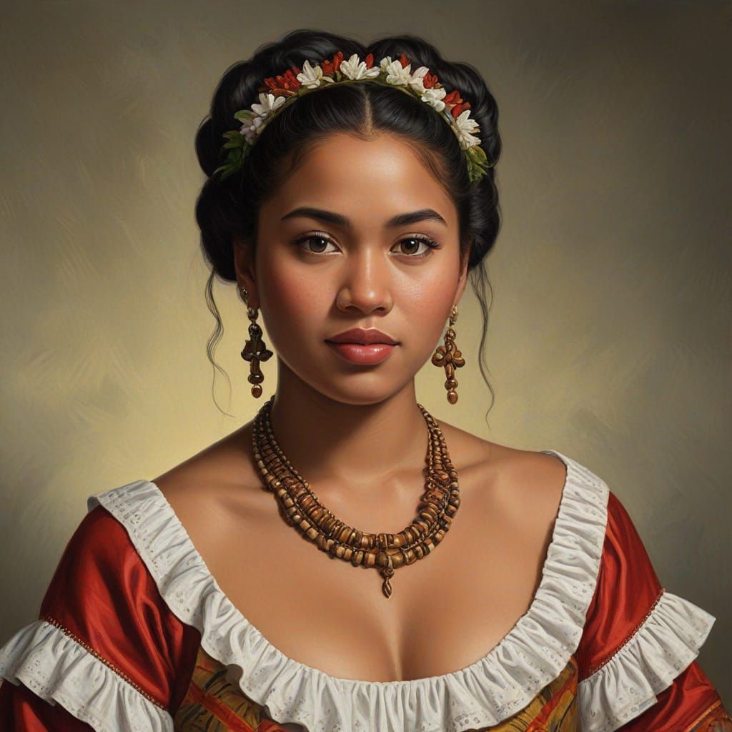 Samoan Woman Portrait in Rubens Oil Painting Style