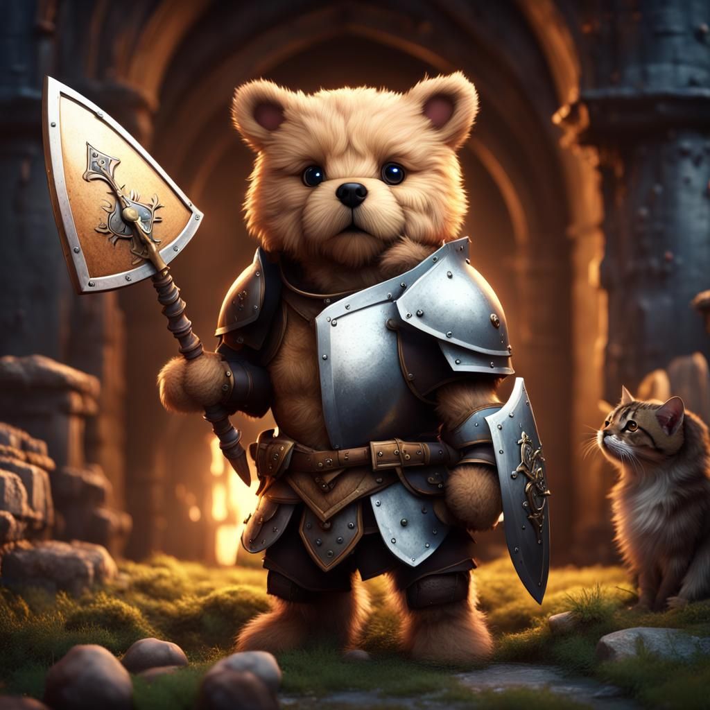 Teddy Bear Knight Protects Pets: Fantasy Concept Art