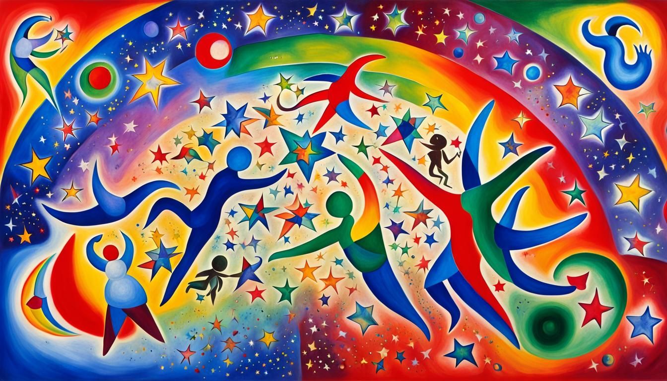 Cosmic Stars Dance in Rainbow Galaxy: Surreal Art