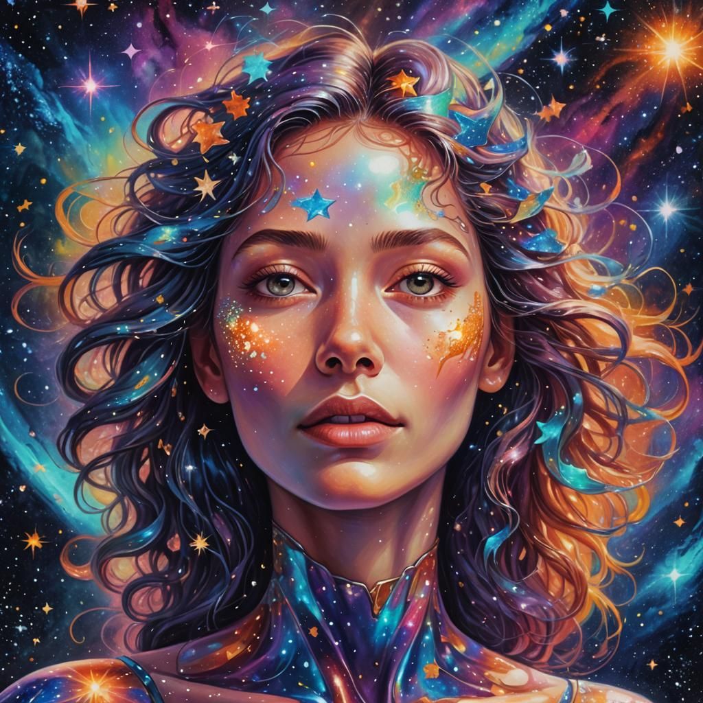 Cosmic Woman Portrait in a Dreamlike Style