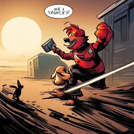Red Chicken, Beagle, and Cat in Comic Book Art