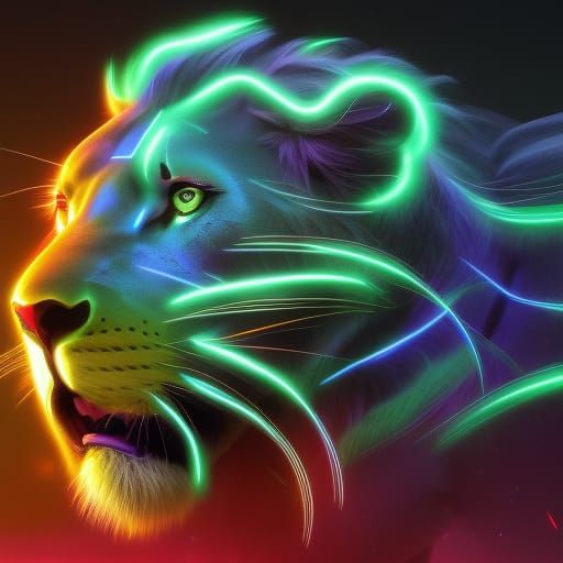 Neon Tron Lion Portrait in a Cinematic Style
