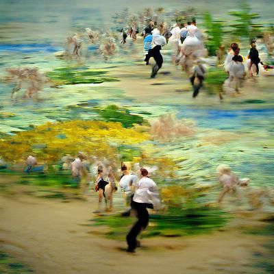Impressionistic Painting of People in Motion