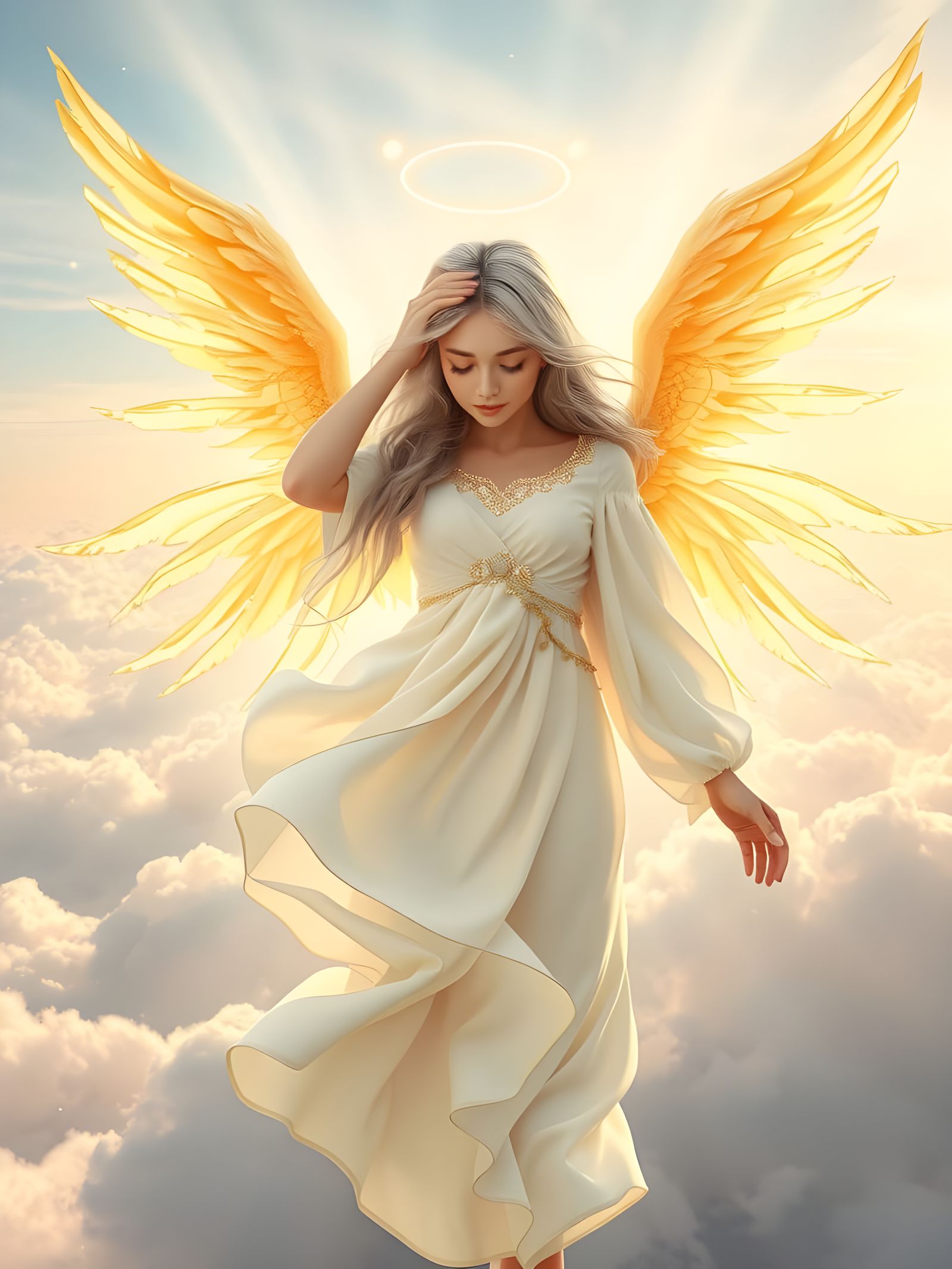Serene Angelic Goddess Radiates Golden Light