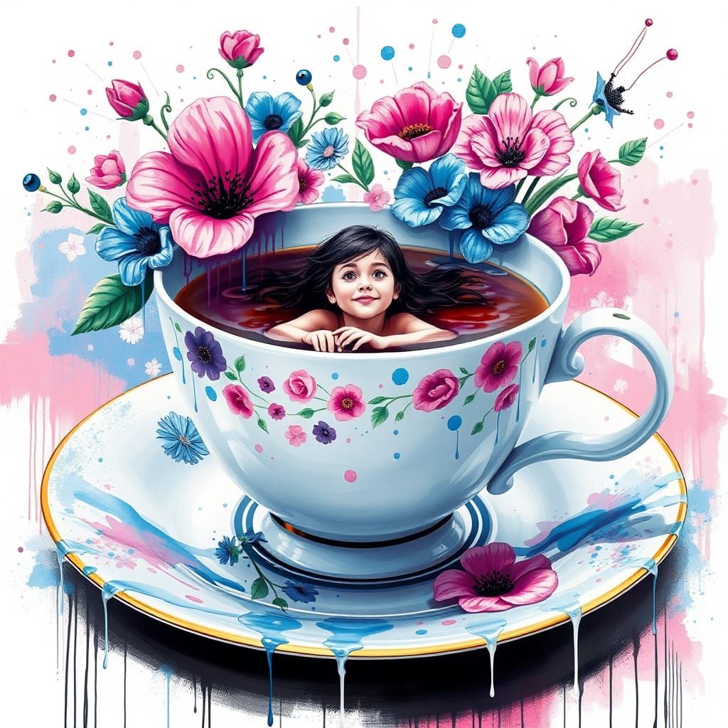 Girl Swims in Teacup: Graffiti Splash Art