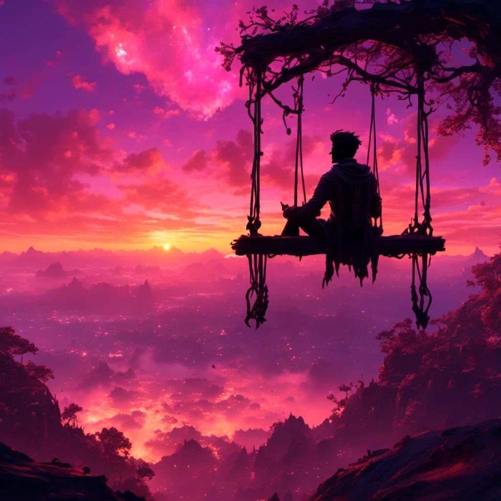 Watercolor Sunset Contemplation: Detailed Matte Painting