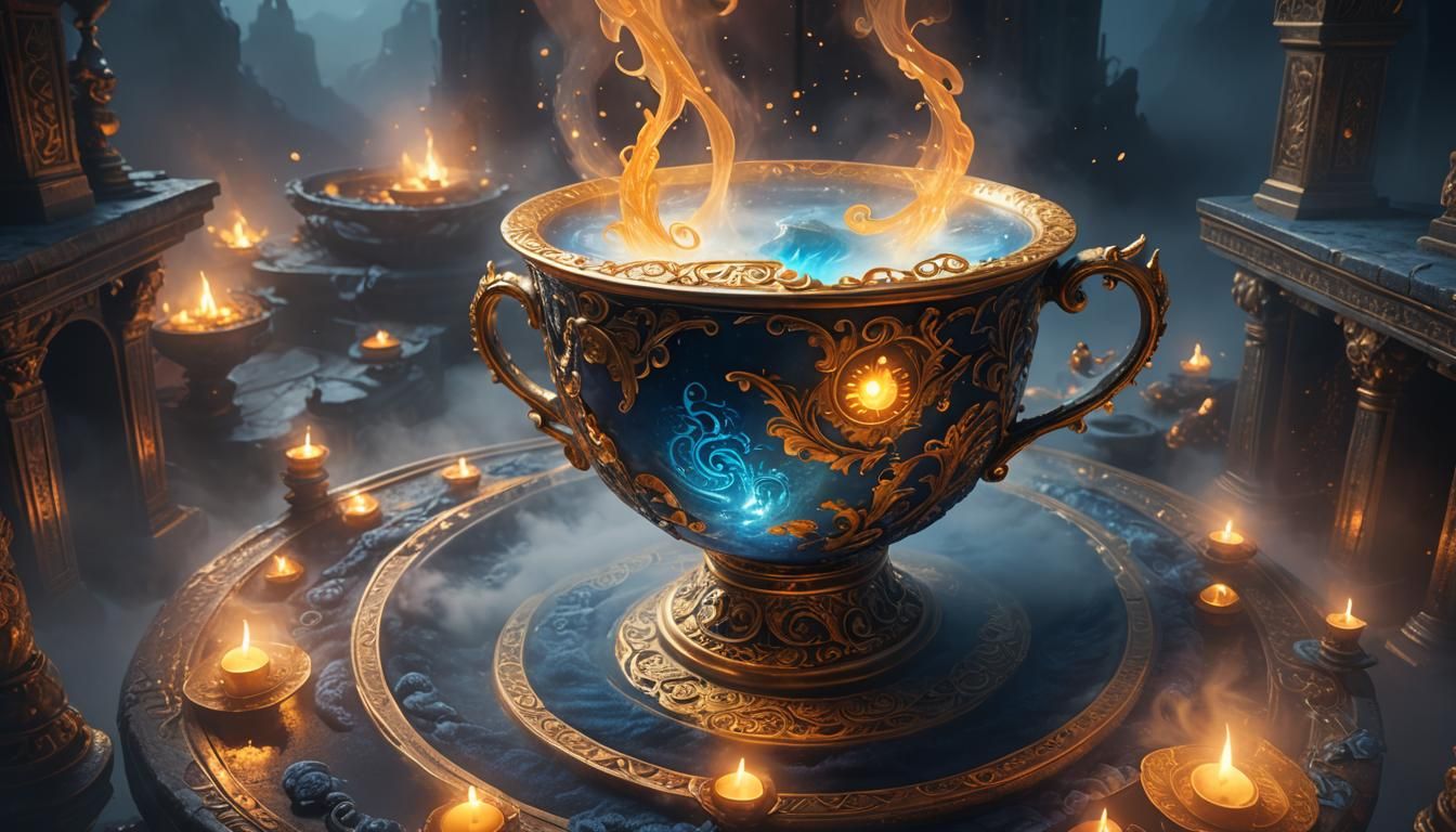 Giant Ornate Cup on Mystical Altar in Fantasy Art