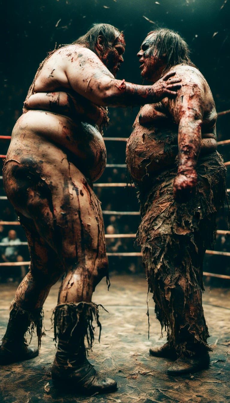 Two Obese Wrestlers Fight in Macabre Style