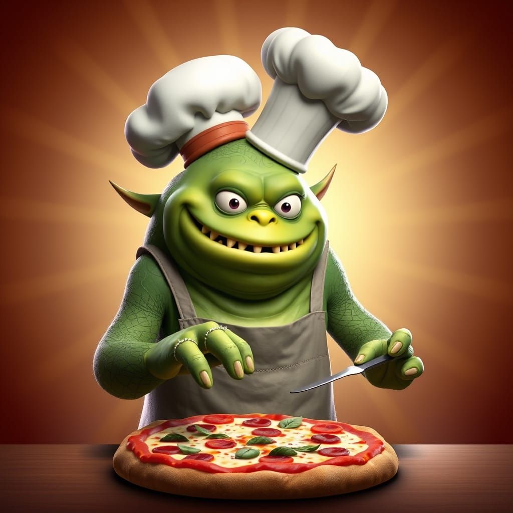 Monster Chef Creates Pizza in 3D Animation Style