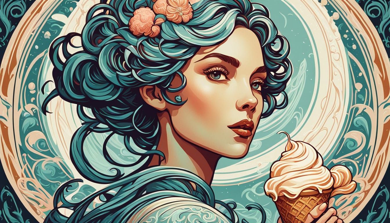 Elegant Ice Cream Woman in Art Nouveau Style