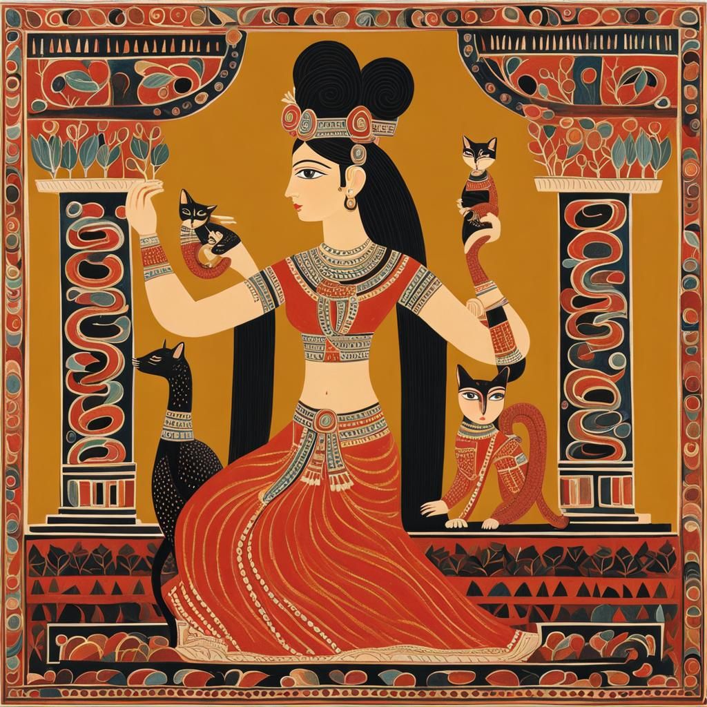 Minoan Snake Goddess Figurine in Gouache Style