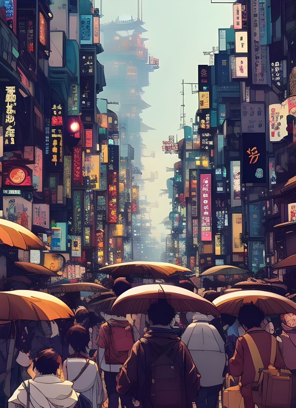 Crowded Shibuya City Tokyo Crossroads in Pop Art Style