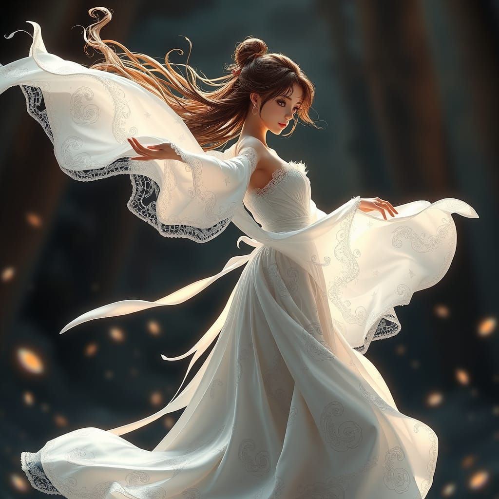 Dynamic Anime Woman in Flowing Dress, 8k