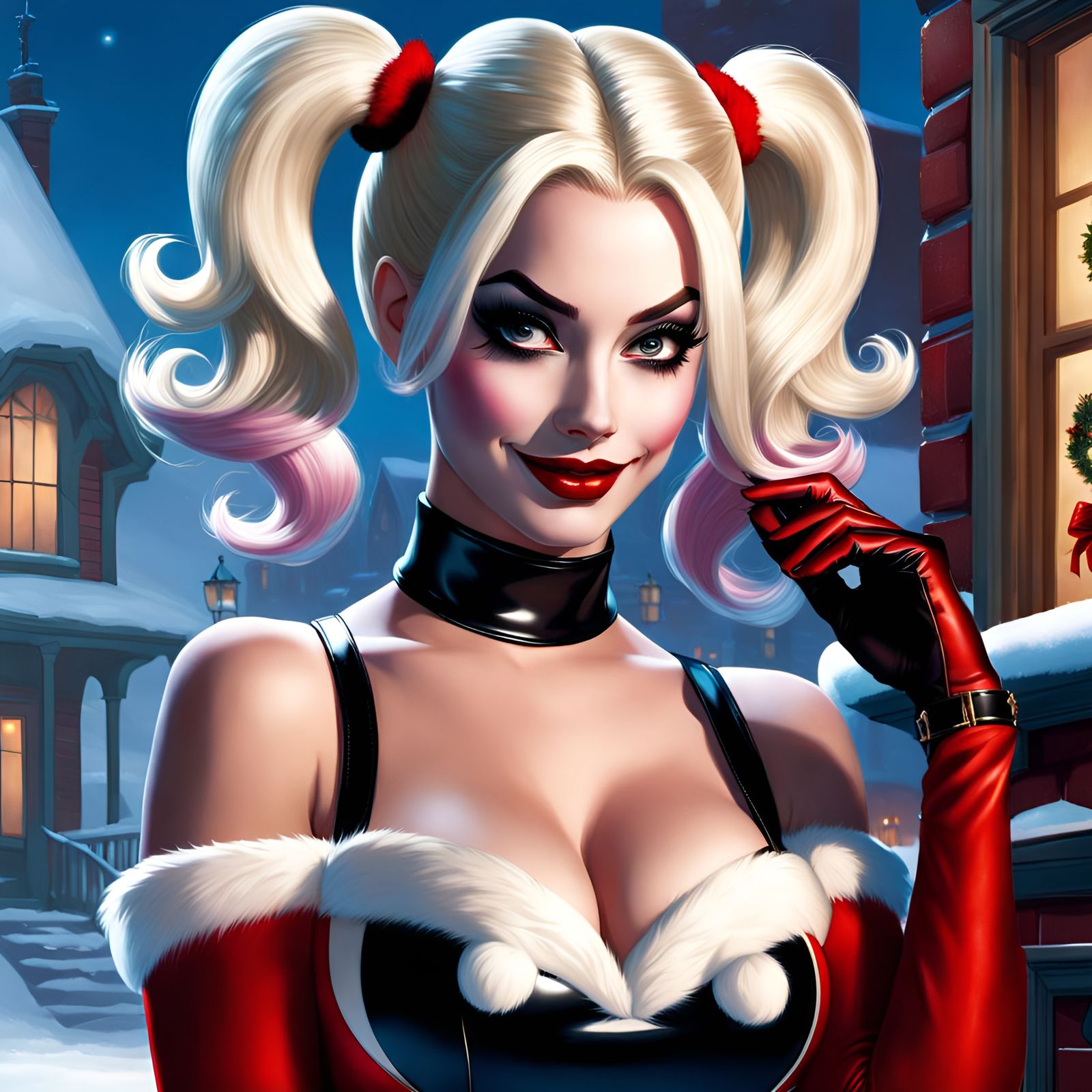 Harley Quinn Winter Pin-Up in Elvgren Style