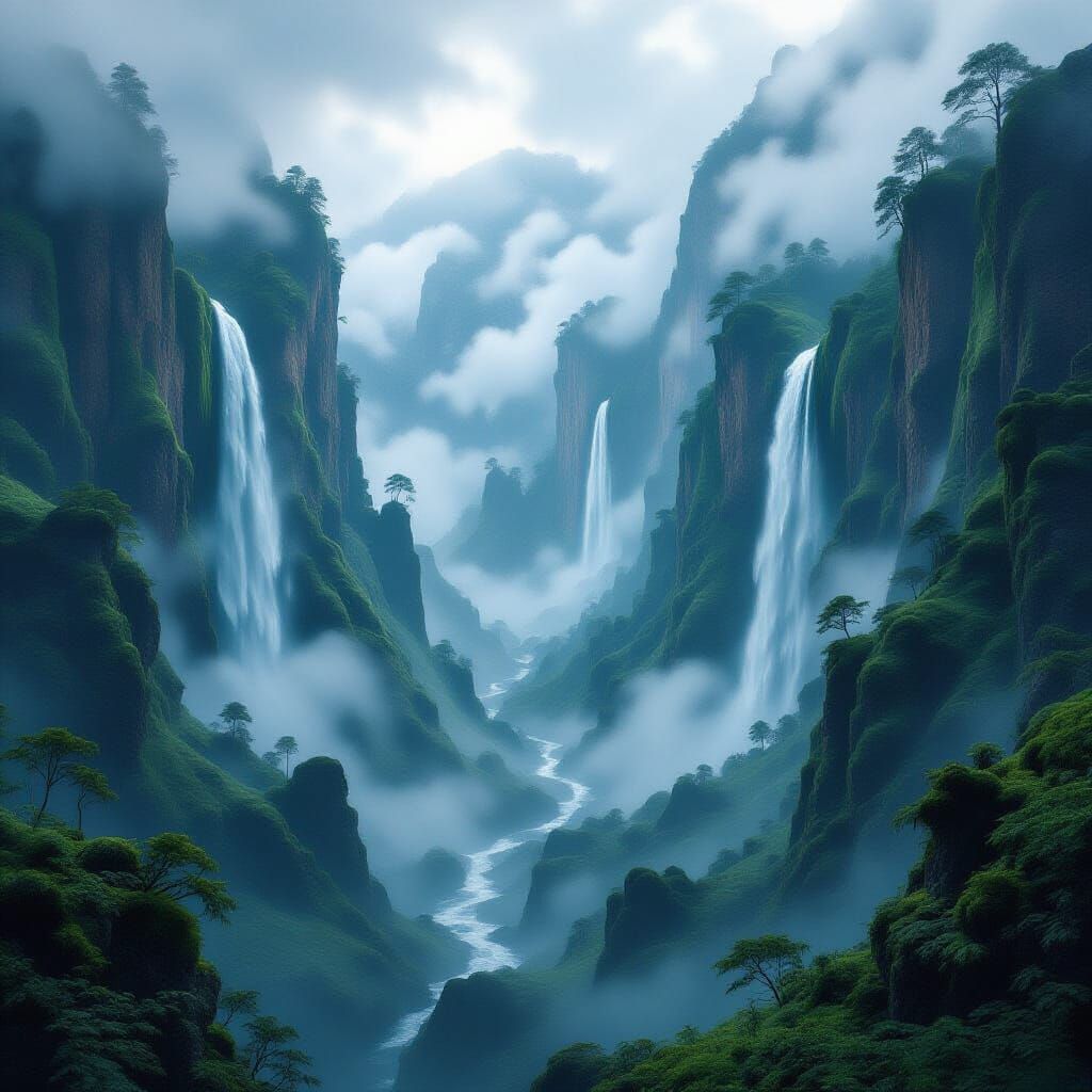 Mystical Hidden Valley with Bioluminescent Flora