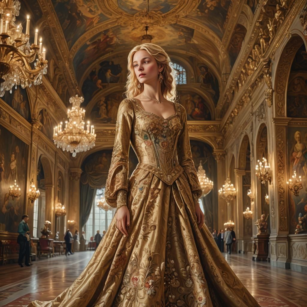 Renaissance Painting of Woman in Lavish Gown