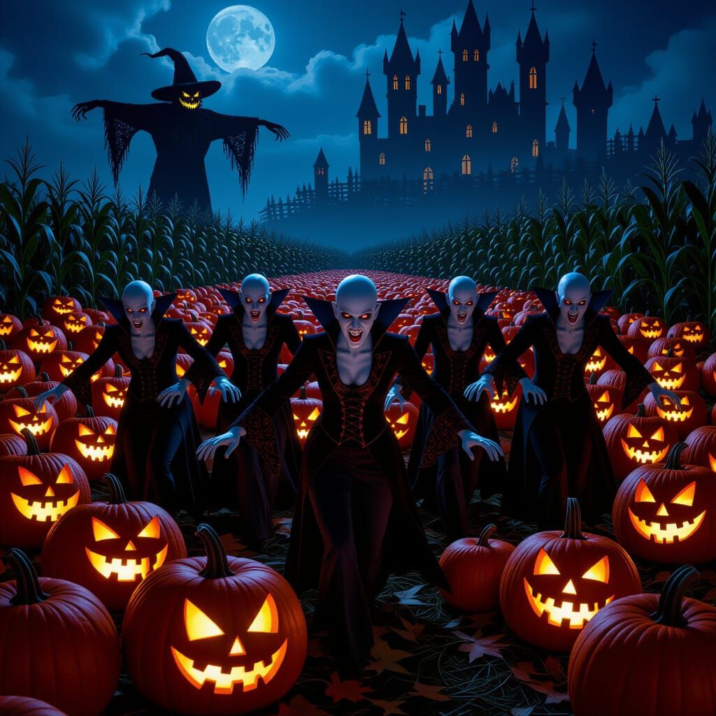 Vampire Coven in Glowing Pumpkin Patch