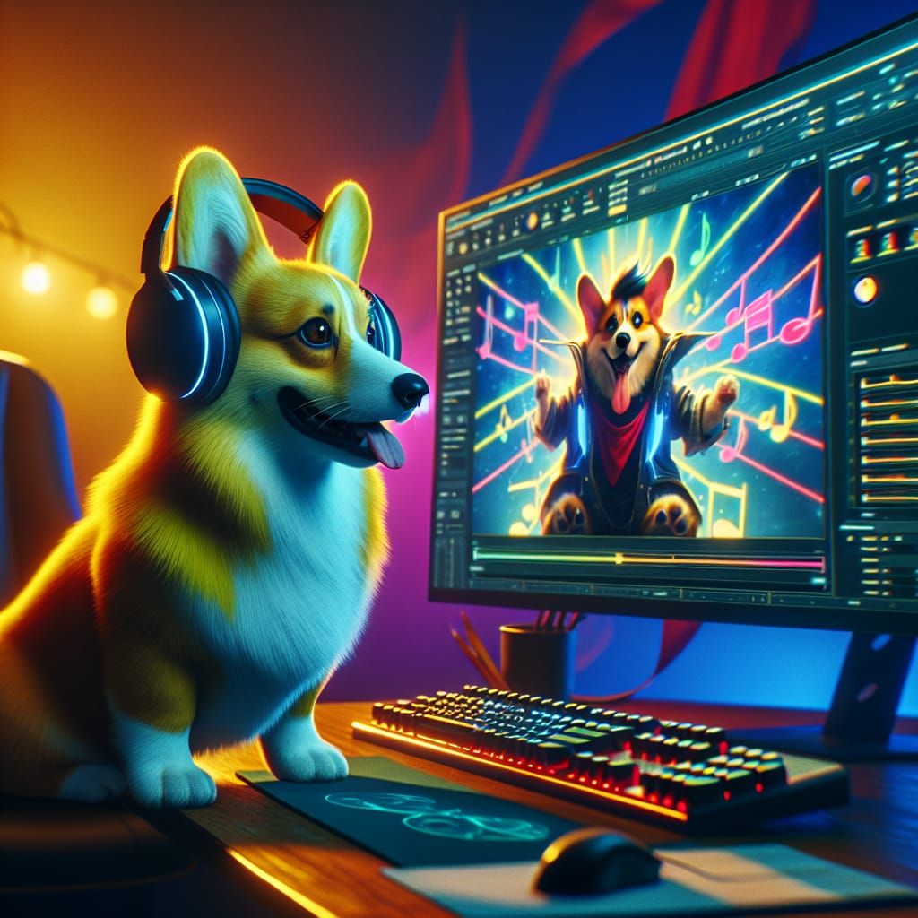 Corgi Listens to Music in Extravagant Cinematic Style