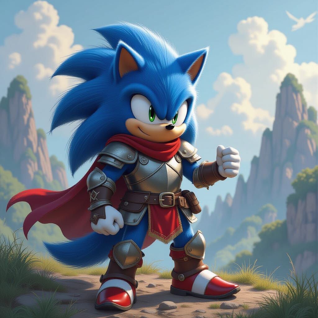 Armored Werehog Sonic in Dreamlike Landscape