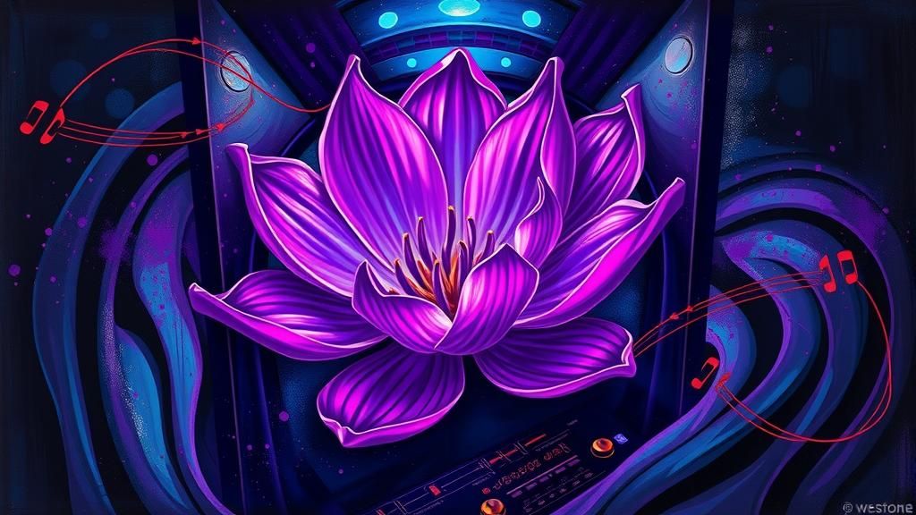 Purple Flower Blossoming from Soundbox in Street Art