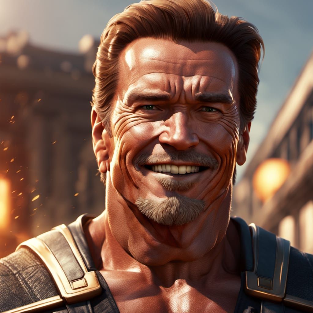 Hyper-Realistic Portrait of Smiling Action Hero