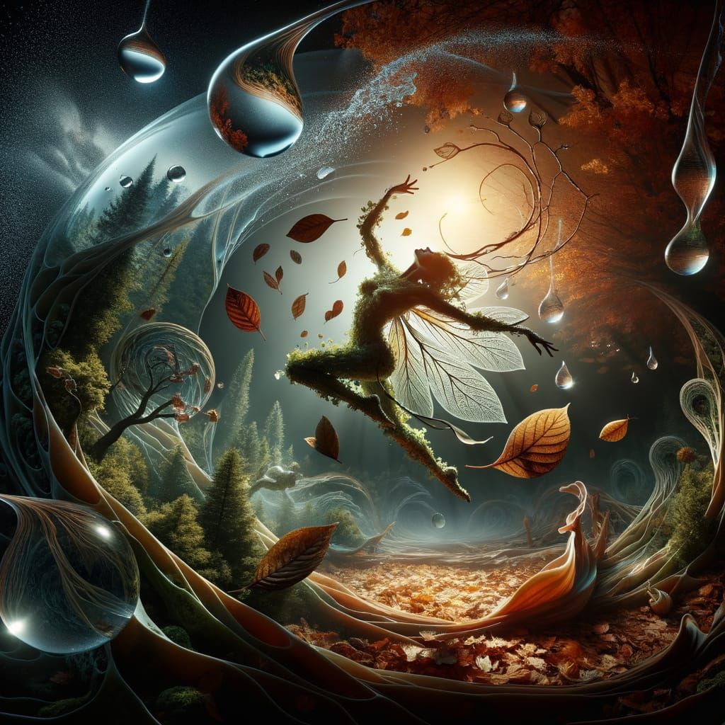 Surreal Autumn Being Dances in Fragmented Reality