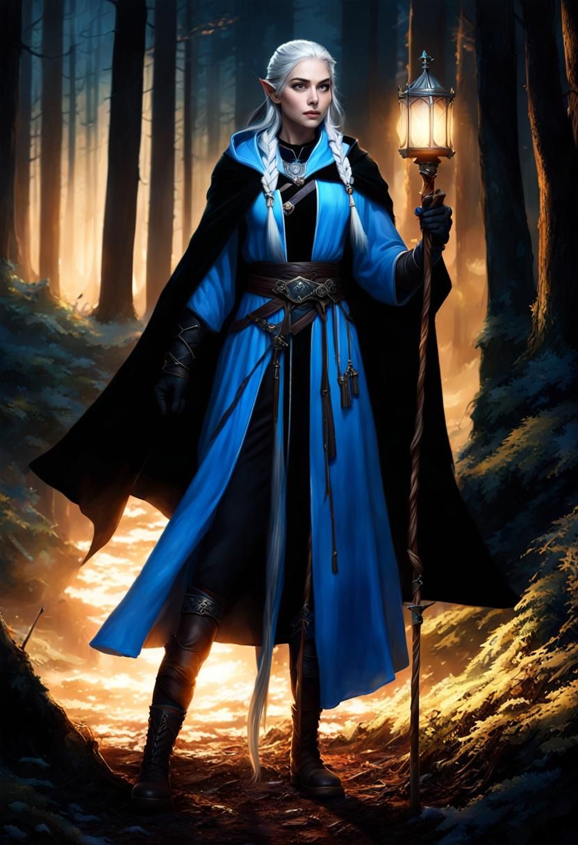 Half-Elf Cleric in Forest, Digital Matte Painting