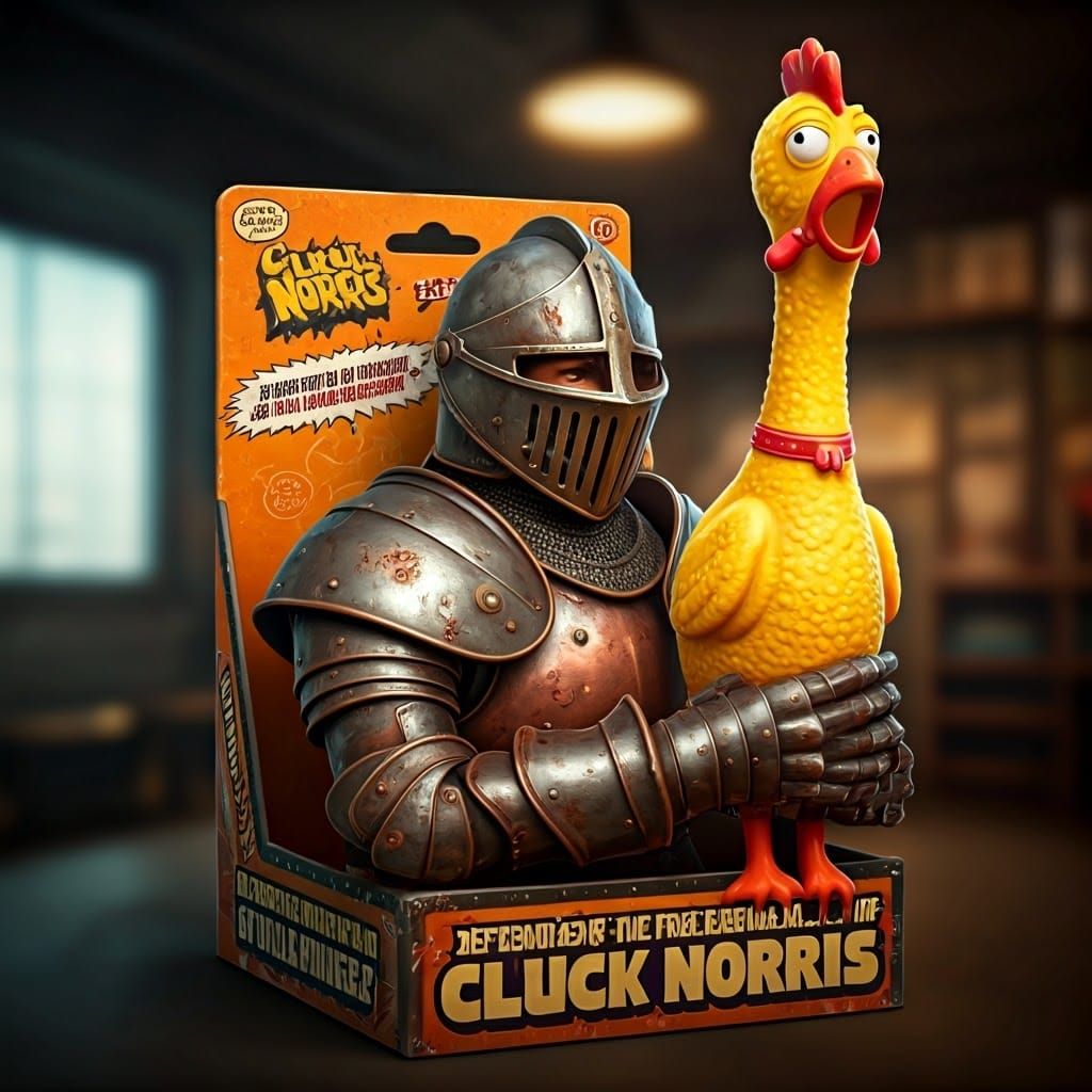 Medieval Knight Wields Rubber Chicken Sword in Colorful, Car...