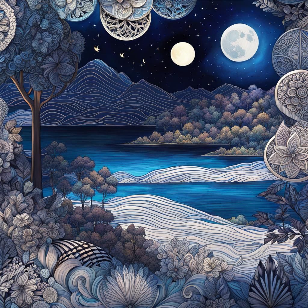 Zentangle Cat in Cosmic Astral Illustration