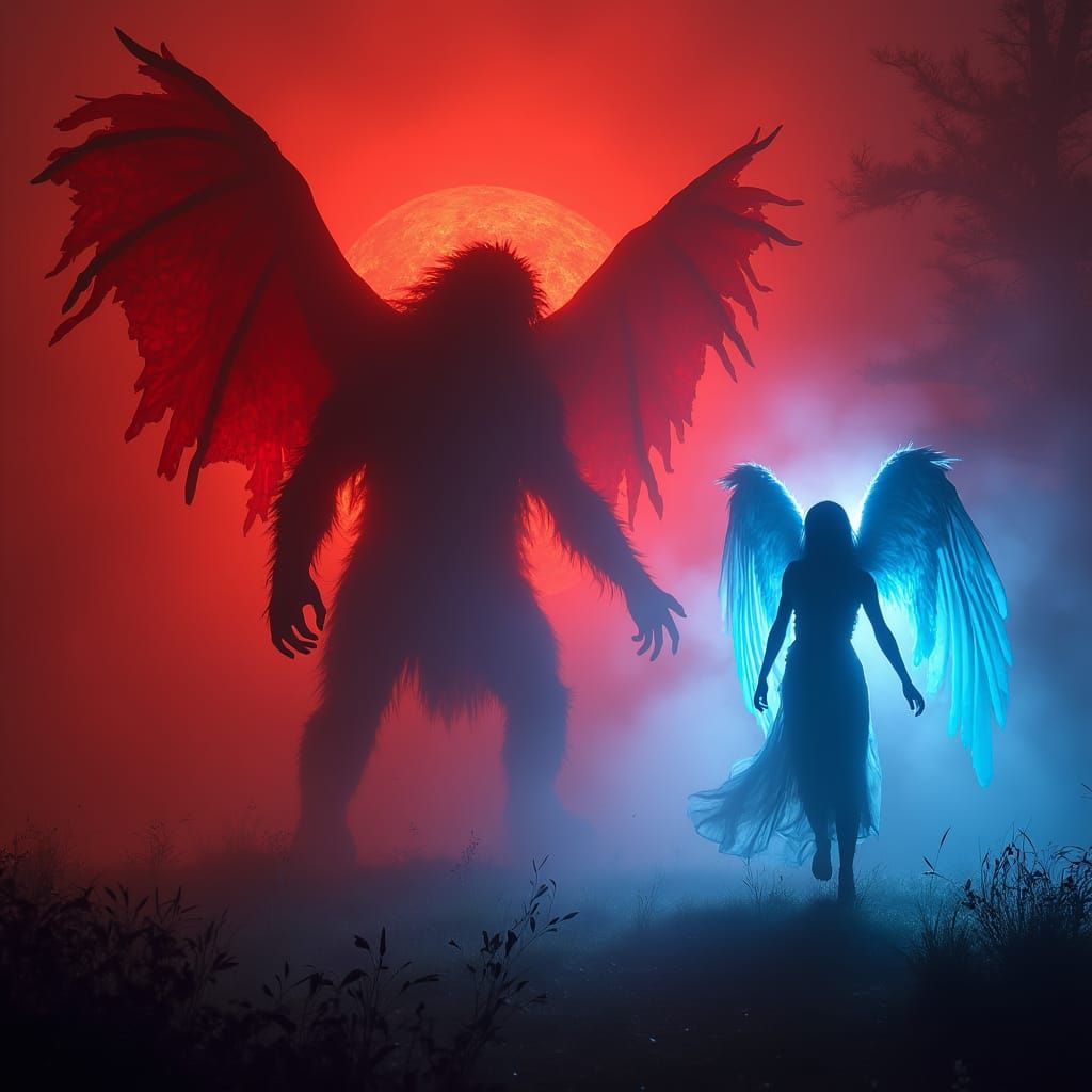 Red Nightmare Creatures Chase Blue Angels