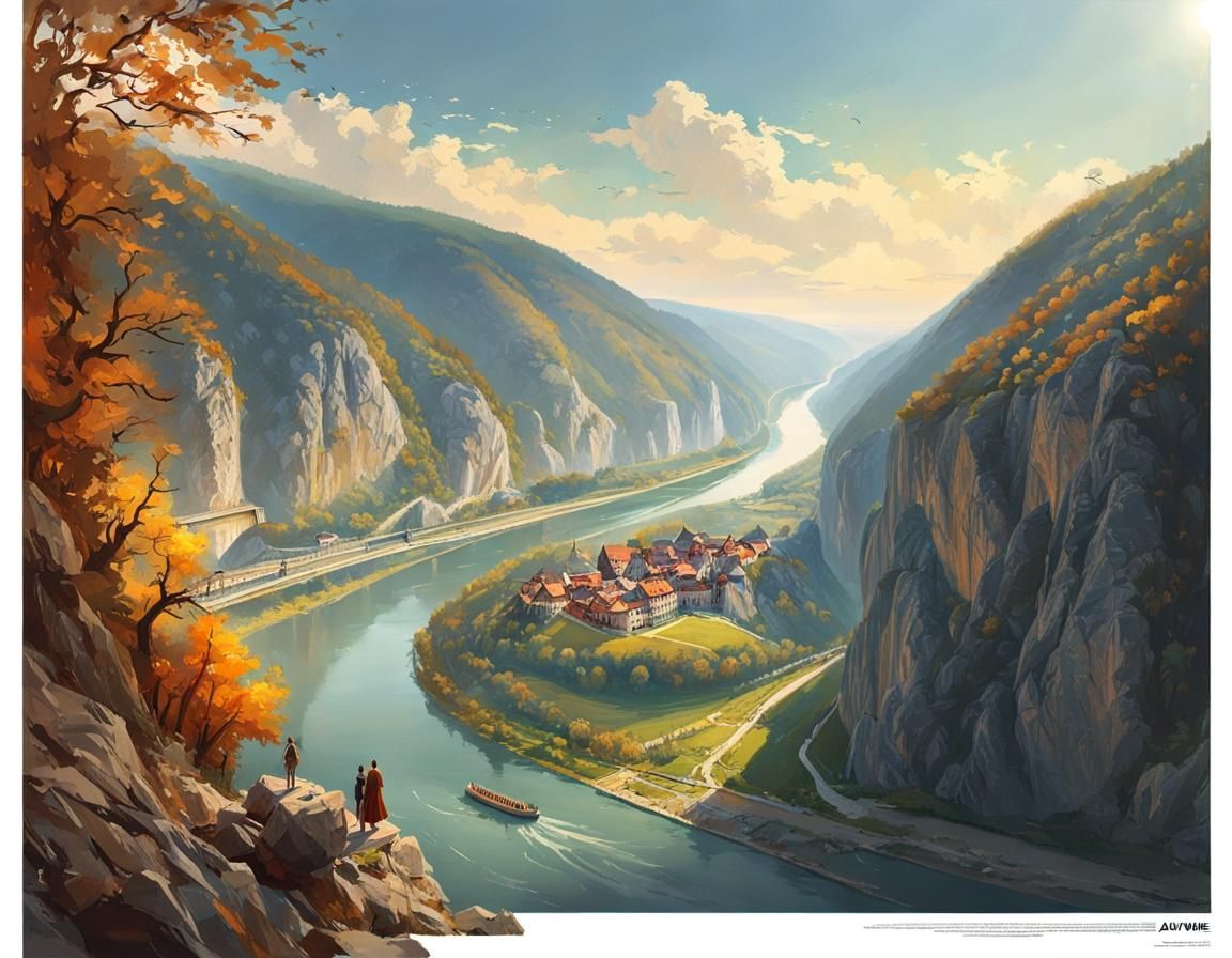 Danube River Gorge Digital Illustration