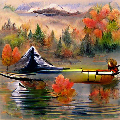 Canoe on Autumn Lake in Landscape Style