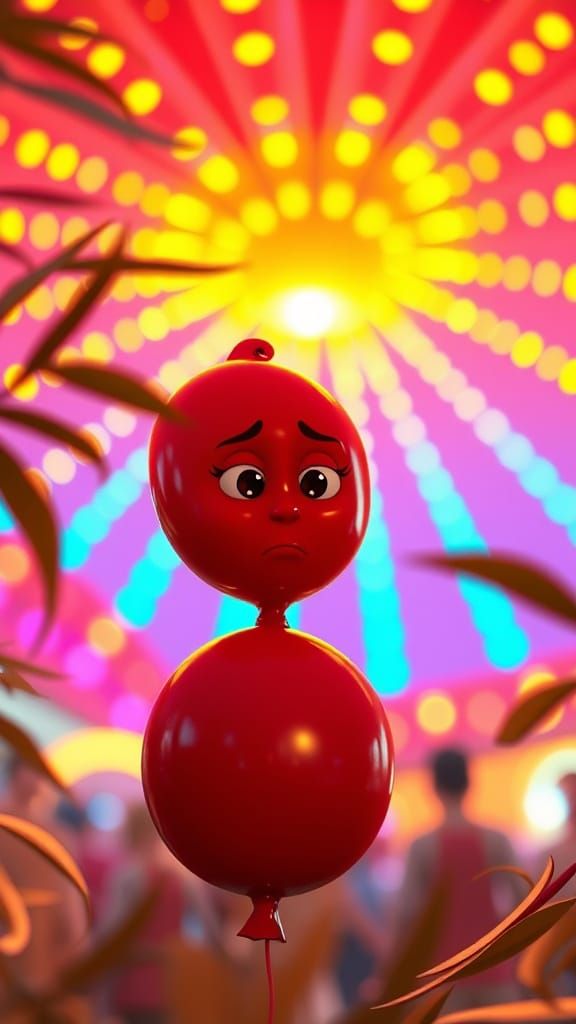 Little Red Balloon Under Vibrant Carnival Lights
