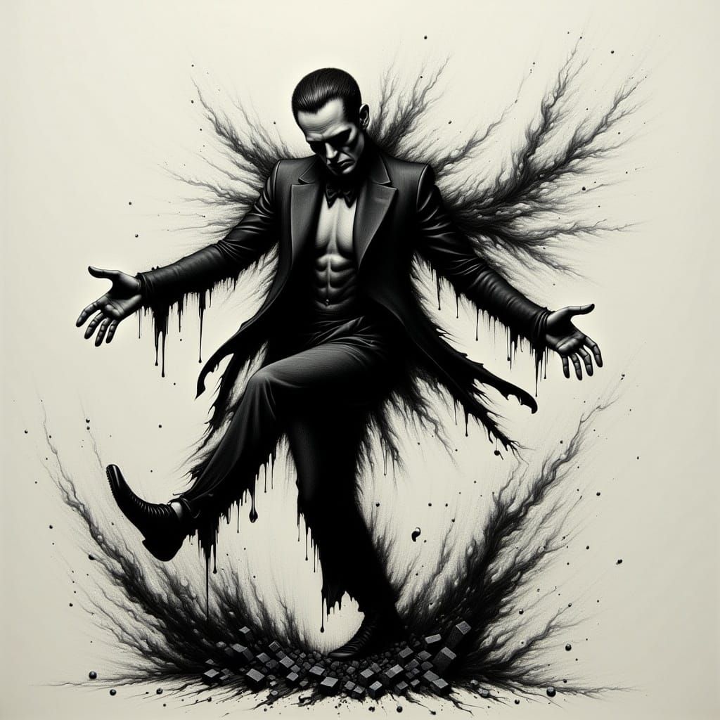 Gothic Frankenstein's Monster Dancing in Charcoal