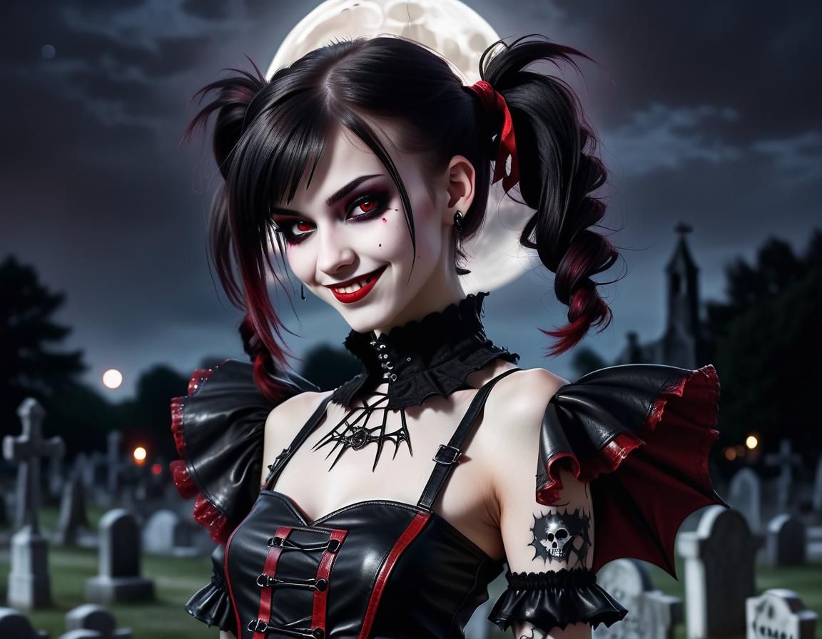 Punk Vampire Teen in Gothic Cemetery Photo