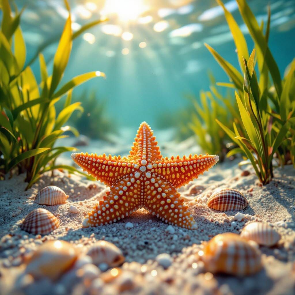 Vibrant Ombre Starfish on Sandy Ocean Floor